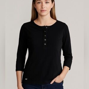 Lauren Ralph Lauren Black Long Sleeve Henley Top